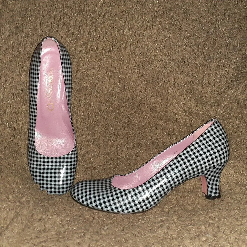 Martini Osvaldo-Retro Rockabilly Style Black/White Checkered Leather Pumps-Sz 39